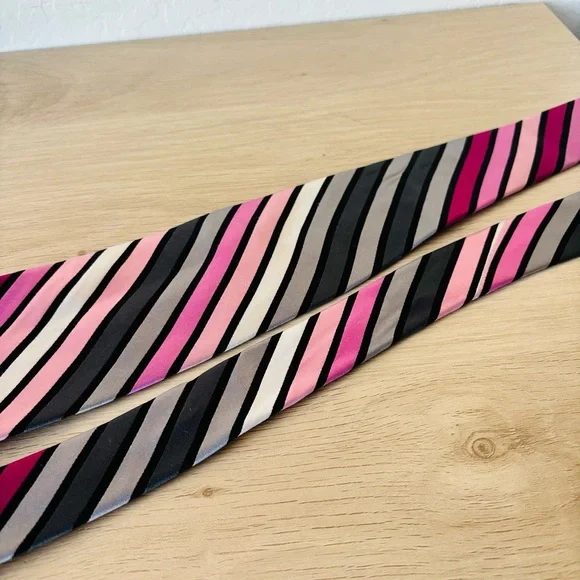 Ted‎ Baker Pink and Black Striped Silk Tie - Picture 5 of 8